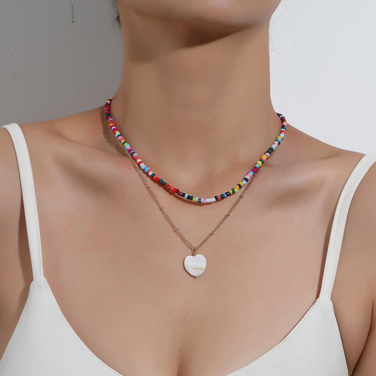Doble Joker a Collares Collares Color Beads Puka Necklace Choker