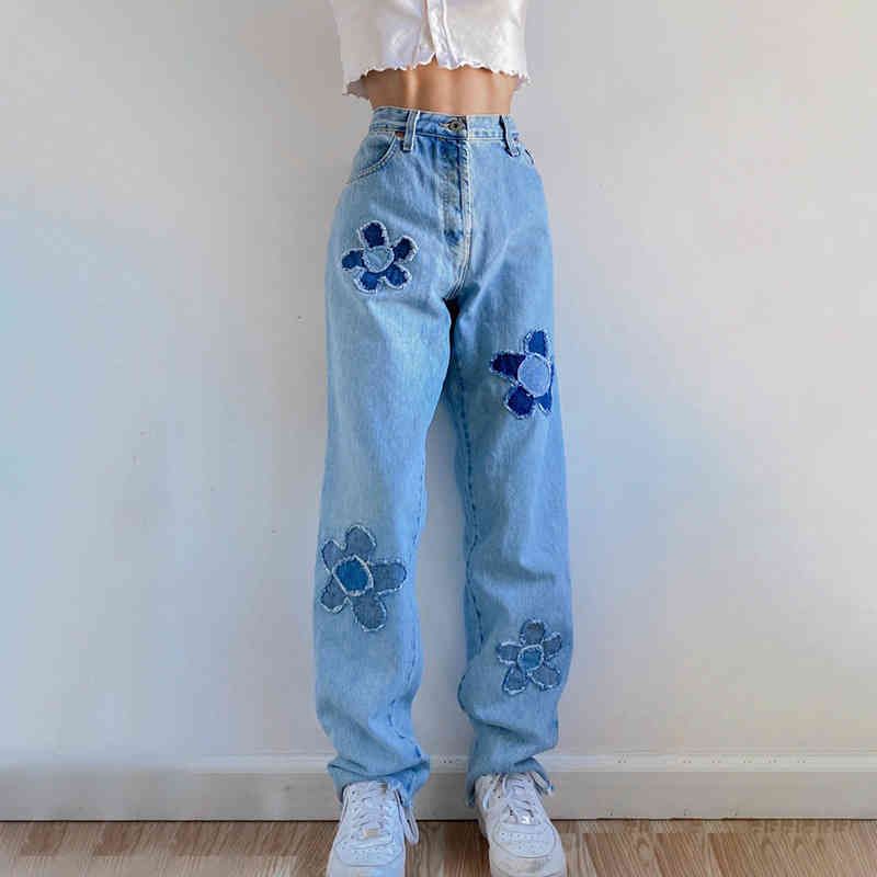 Compra Estilo 2022 Otoño Nuevo Patrón De Flor Personalizado Patrón De Flores  Pantalones Jeans Cintura Alta Casual Recto Barato | Entrega Rápida Y  Calidad | Es.Dhgate
