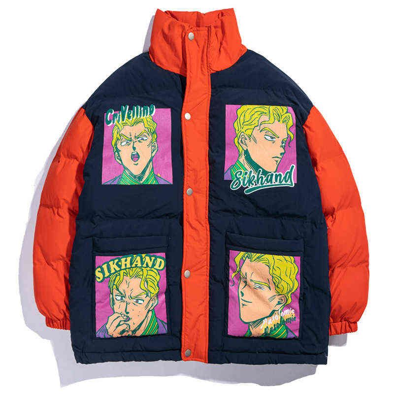 Men Winter Jacket Hip Hop Anime Print Men Winter Oversize