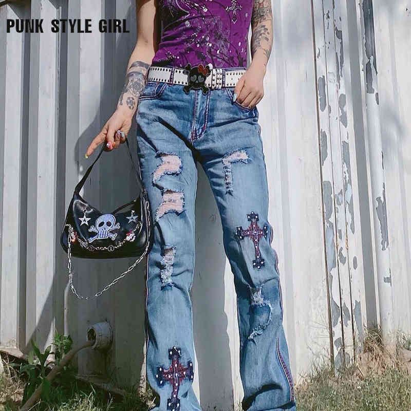 Cross Old Shabby Blue Jeans Women 