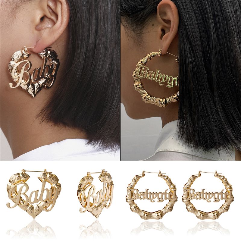 Gold Geometric Circle Hoop Earrings For Women Large Size With Lettering  From Yambags, $8.18