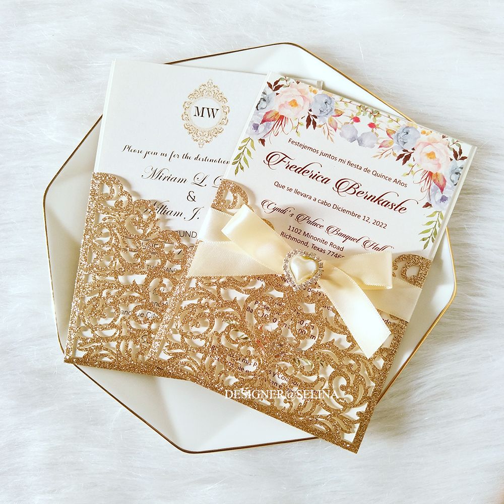 Rose Gold Glitter Personalized Printing Wedding Invitation With Sweetheart  Pearl Rhinestone DIY Laser Cut Sweet Fifteen Quinceanera Cards Anniversary  Invites From Newgiftshop, $1.54 | DHgate.Com