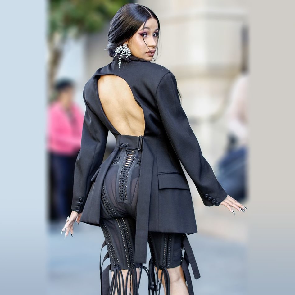Cardi B Outfit Lace Up Blazer Backless 