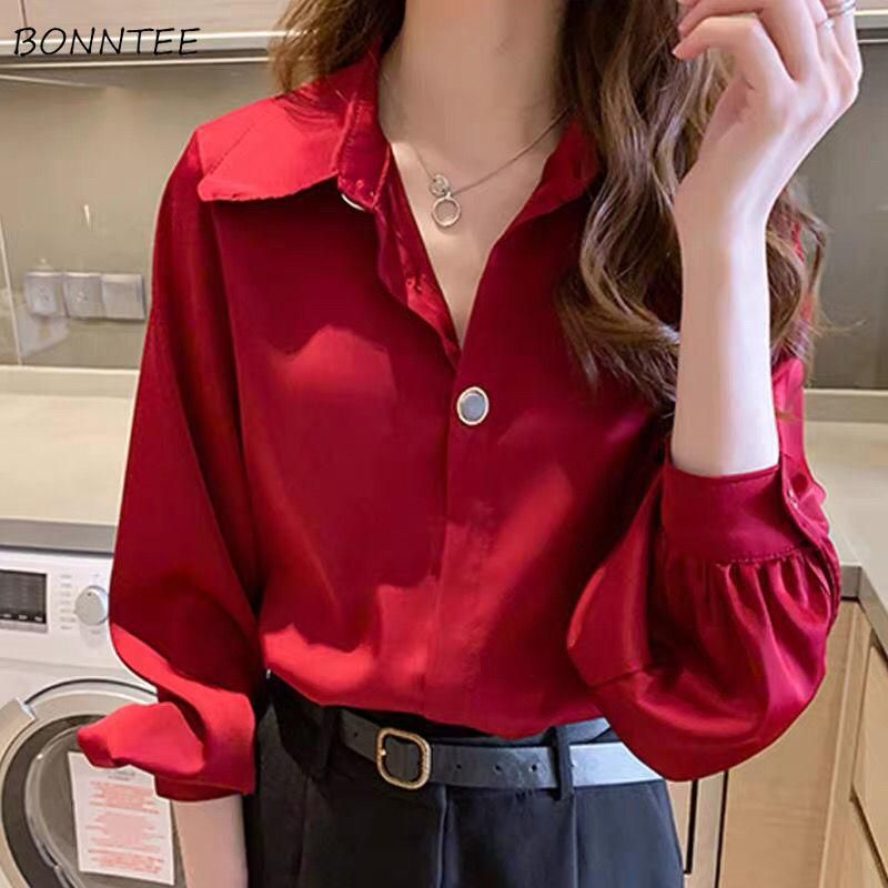 Camisas Blusas Para Mujer Mujeres De Larga Roja Sólido All Match INS Tallas Grandes Charm Lady Ropa Diaria Elegante Elegante Adolescentes Mujer 2021 D De 10,85 € DHgate