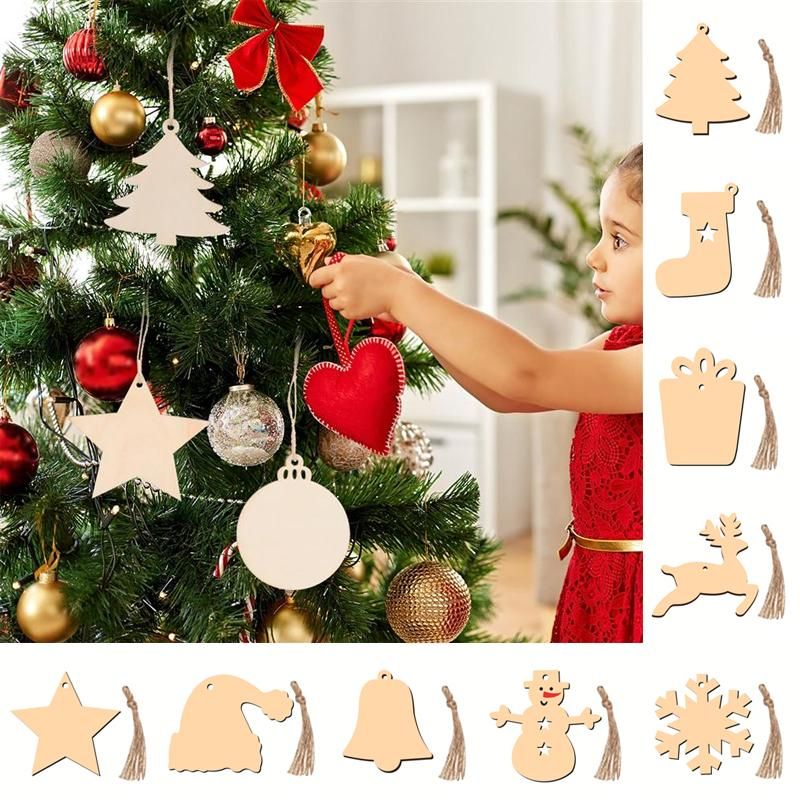 Christmas Tree Ornaments Wood Chip Xmas Hanging Pendant Home Party Decoration
