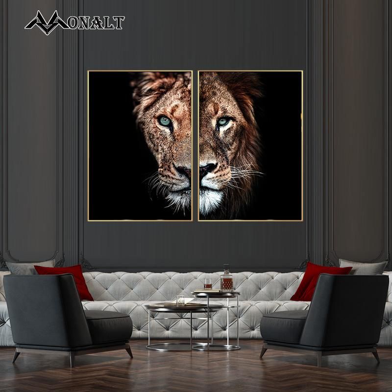 Paintings Half Face Male Female Lion Poster Canvas Painting Modular Abstract Art African Animal Pictures Wall Decoration For Home Design Paintings Half Face Male Female Lion Poster Canvas Painting Modular Abstract Art African Animal Pictures Wall Decoration For Home Design
