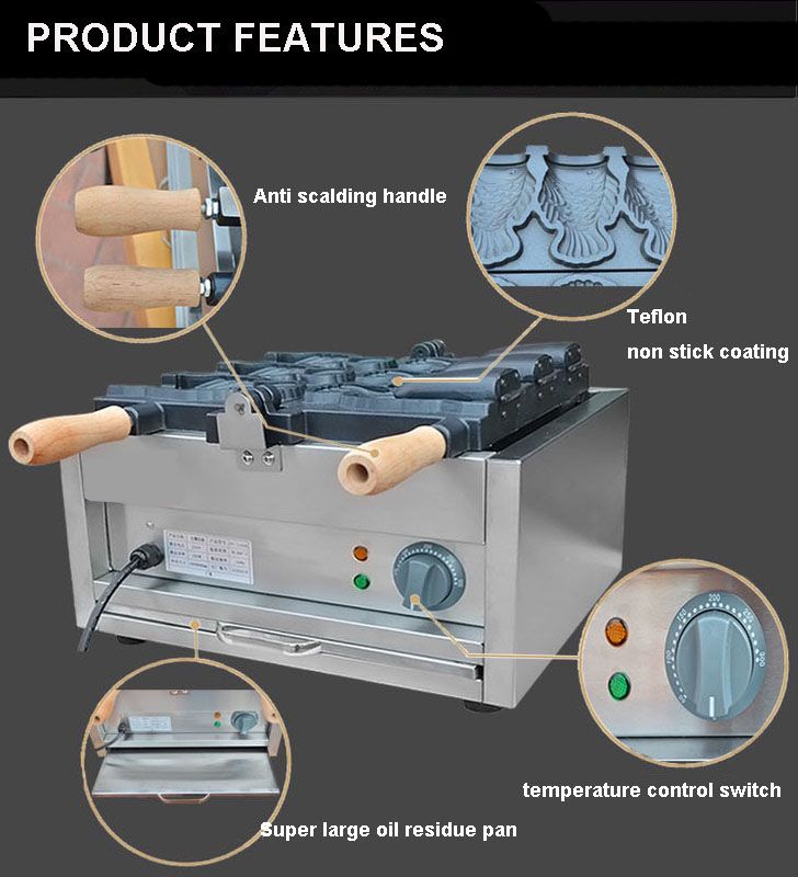 電気太陽焼きメーカー、3つの開口魚の形のワッフルコーン、アイスクリームコーンアイアンプレートオーブン220V 110Vを￥85,329  DHgate