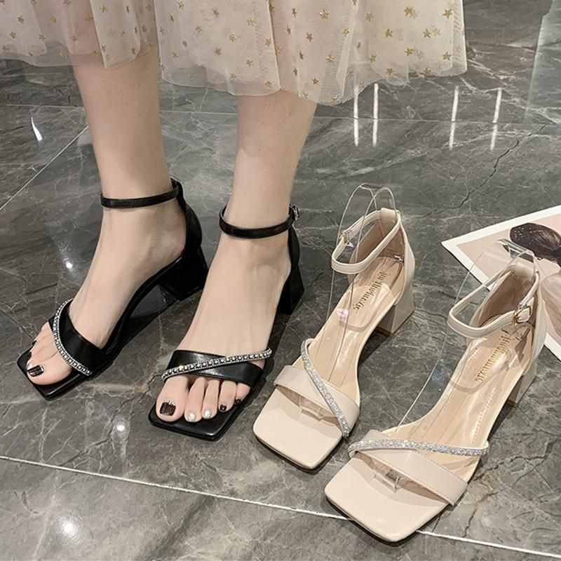 2021 Sandalen Vrouwelijke Sandaal Zwarte Schoenen Voor Dames Gesp Strap  Hoge Hakken 2021 Zomer Med Open Teen Meisjes Beige Comfort Rhinestone High  Heeled Van Dmitri, 25 € |DHgate