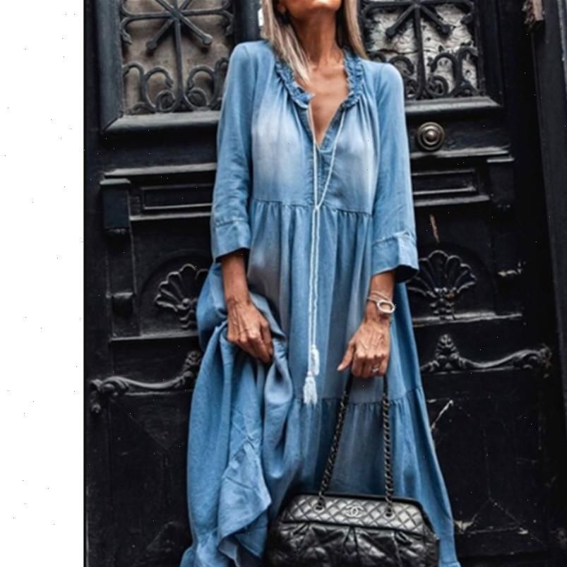 Acquistare Denim Dress Slip Cowboy Donne Sleepwear Tre Quarti Manica Abiti  Lunghi Abiti Da Tre Quarti Robe Volant V Neck Elegante Party Maxi Vestidos  Economico | Consegna Veloce E Qualità | DHgate Italy