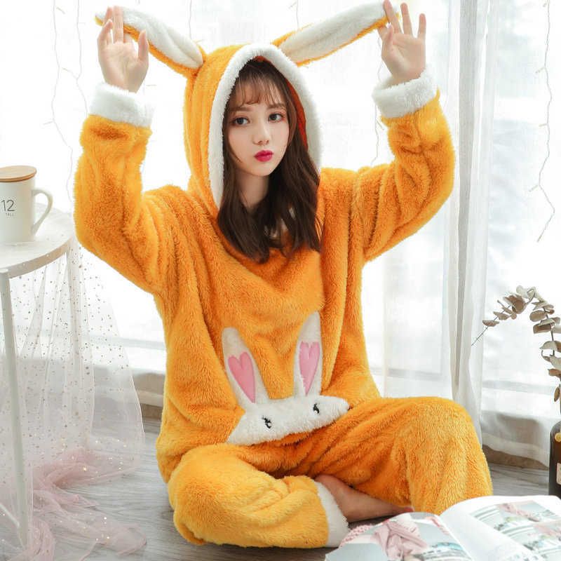 Pijamas Mujer Conejo Animal Pijamas Conjunto Invierno Cálido Franela Mujer Ropa De Dormir Anime Casera Noche Desgaste 210622 De 16,52 € | DHgate