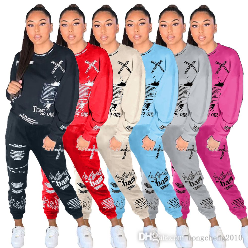 Women Sweatsuits Plus Size Two Piece Set Designer Letter Graffiti Printed Pullover Sweatpants Outfits Ladies Sportwear Plus Size