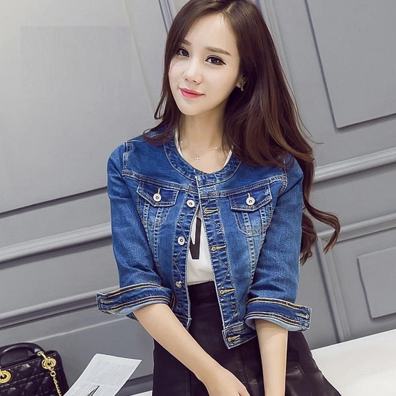 Compra Chaquetas De Mujer Mujer Moda O Cuello Collar De Encaje Tres Cuartos  De Manga Denim Chaqueta Barato | Entrega Rápida Y Calidad | Es.Dhgate