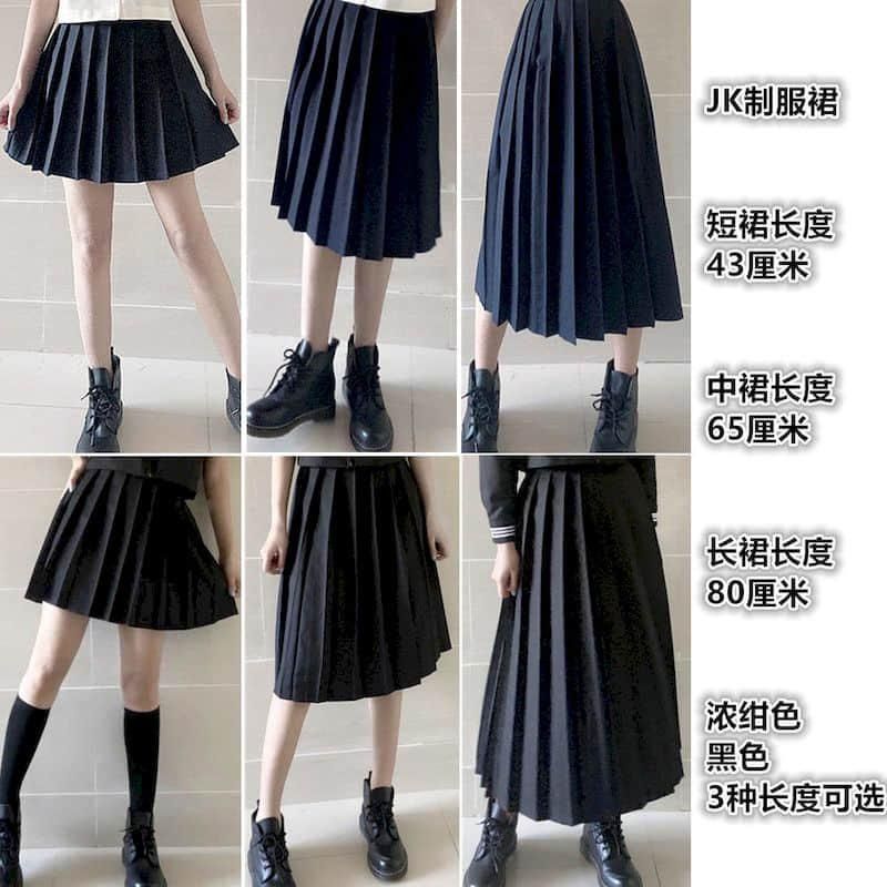 Faldas JK Uniforme Falda Larga Falda Mala Japanese Plisado Polgadores de Medio Corto Ajuste Línea