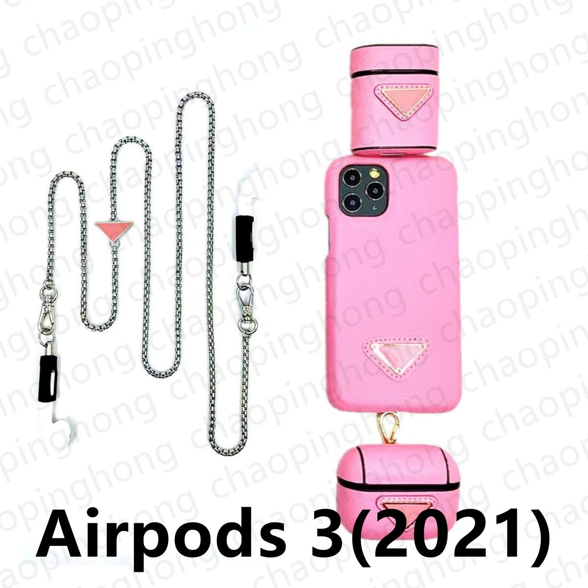 Pink Airpods 3(2021)+necklace+Phone Case