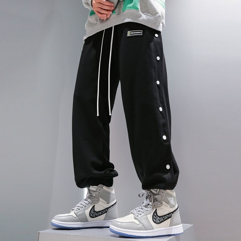 Pantalones de chándal con botón lateral para hombre, ropa deportiva a  rayas, de pierna ancha, chándal de moda, ropa de calle, primavera y  otoño|Pantalones deportivos| - AliExpress