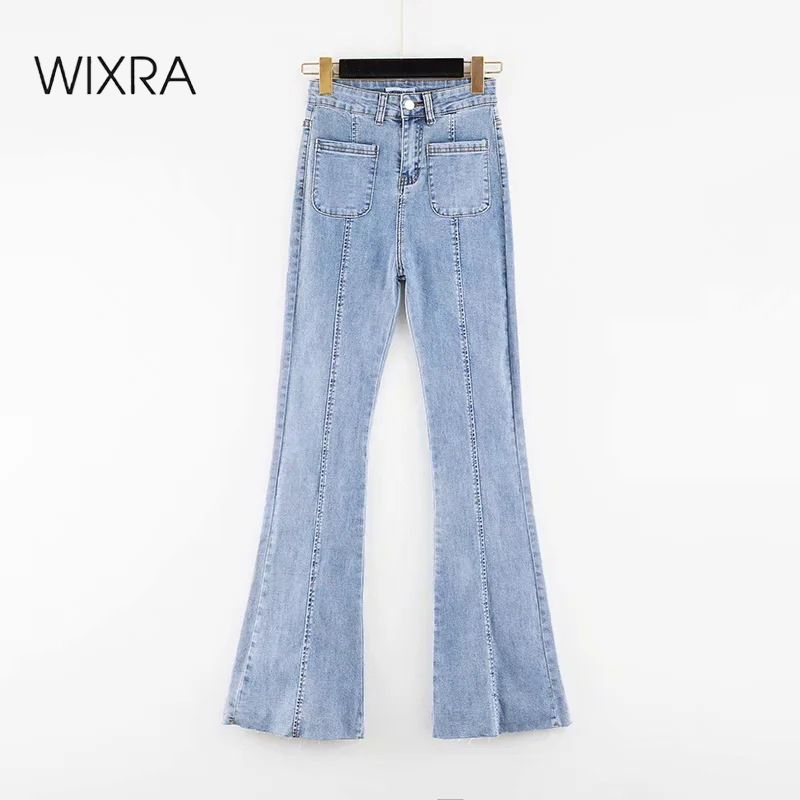 Compra Pantalones De Pantalones Vaqueros Para Mujer Corte Femenino High  Beist Jeans Femme Bolsillos Largo Denim Slim Solid Flare Pantalones Para  Lady 210414 Barato | Entrega Rápida Y Calidad | Es.Dhgate