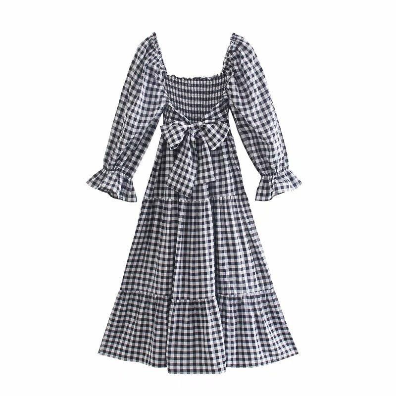 Vestidos casuales Vintage Blanco Negro Tela Escalada Barg Bowknot Elástico Busto Vestido largo Cuello Cuadrado Manga Vestidos casuales Vintage Blanco Negro Tela Escalada Barg Bowknot Elástico Busto Vestido largo Cuello Cuadrado Manga