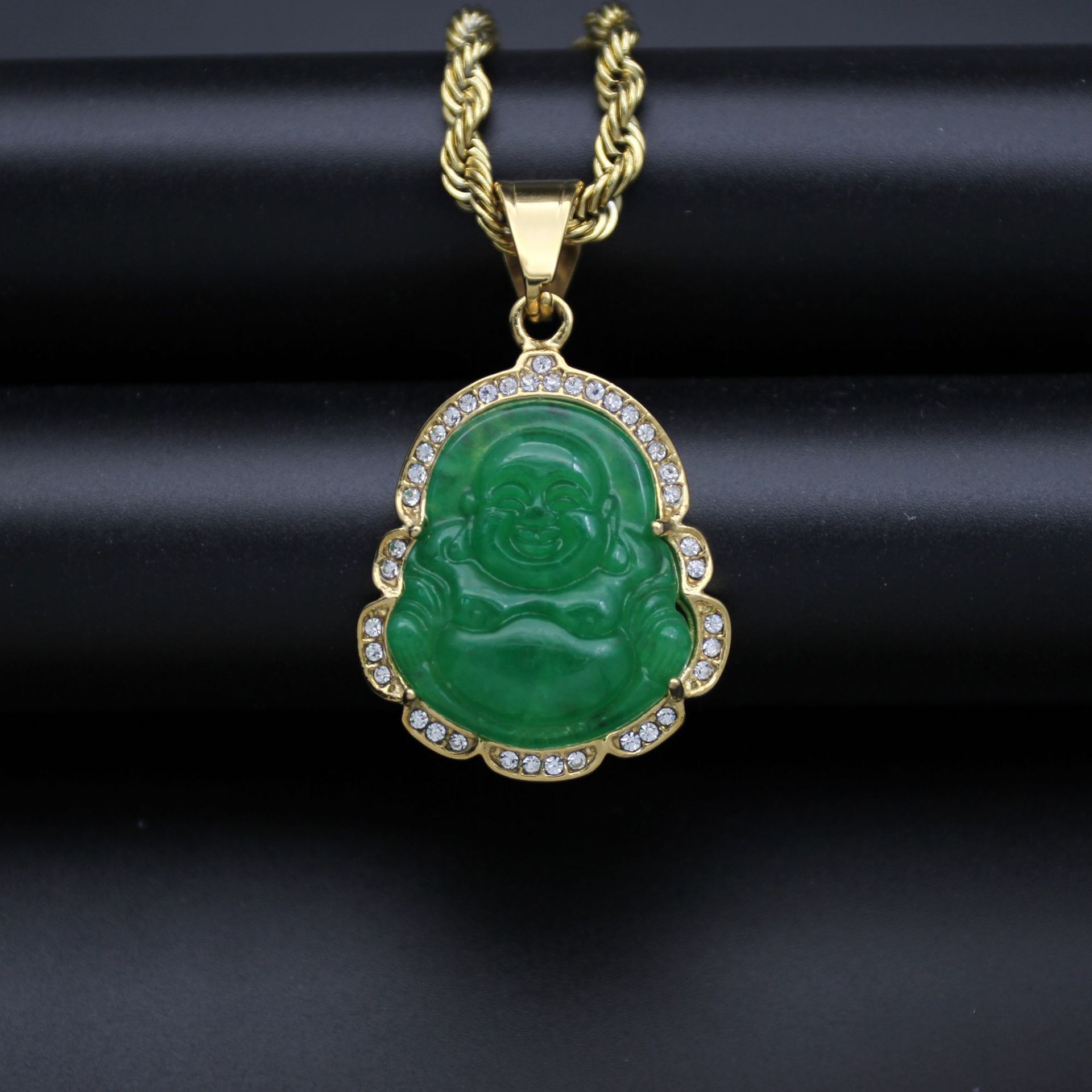 Zielony Jade Buddha-z łańcuchem linowym