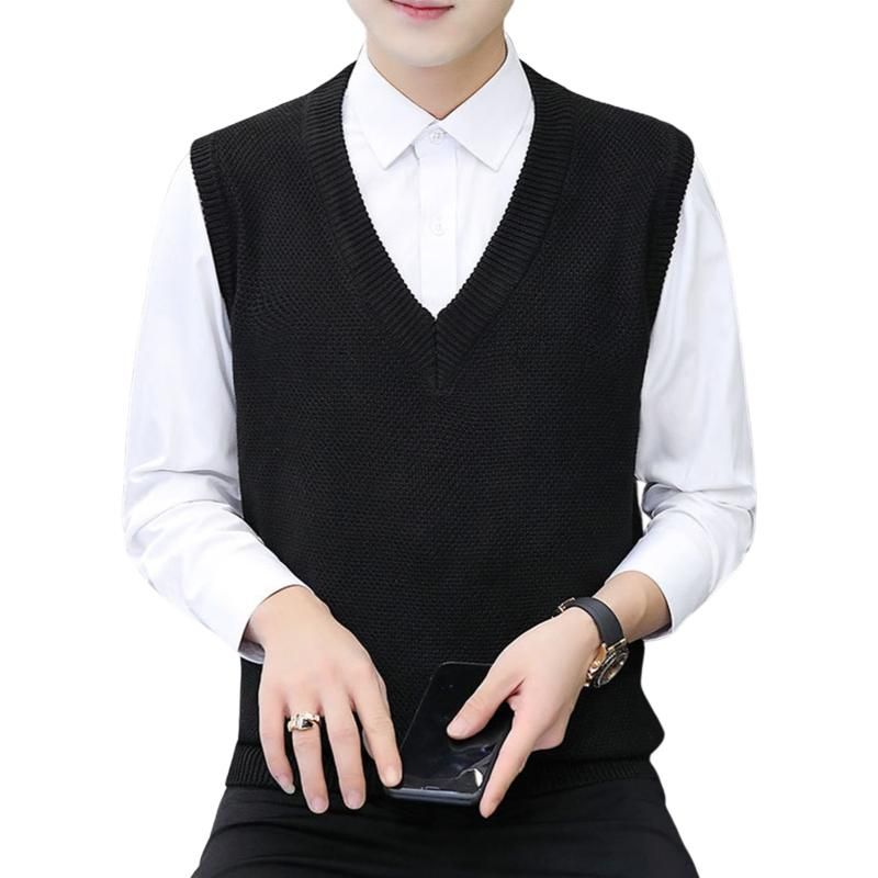 Chalecos para hombres Hombres Chaleco de otoño Color sólido con cuello en V mangas