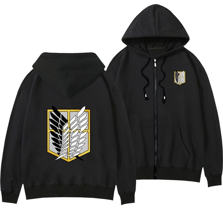 con capucha Attack en Titan Men's Zipper Hoodie personalizado Personalizado Anime Ropa de dibujos animados OEM Negro de algodón Impresión Sports Pullover