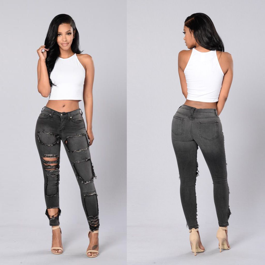 Black Womens Skinny Ripped Jeans Low 