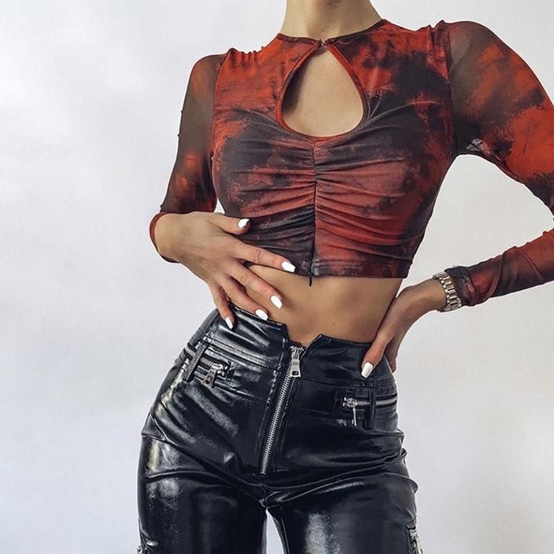 Blusa sexy para mujeres de manga larga ahueca hacia fuera fuera tops elegante otoño noche