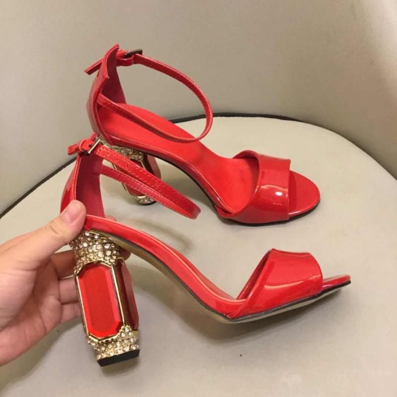 2021 Luxe Rhinestone Hak Zomer Sandalen Glanzend Rood Lederen Open Teen  Schoenen Enkelriem Party Vrouwen Van Monishe, 54,72 € |DHgate