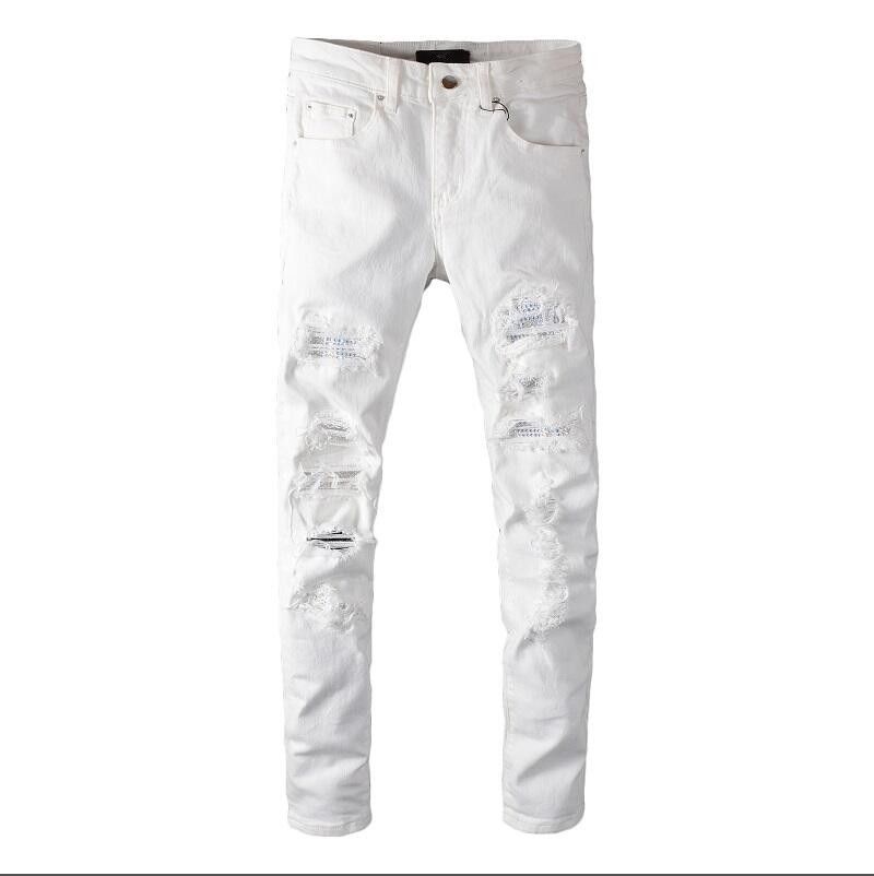 Acquistare I Jeans Strappati Da Uomo In Moto Ricamati Da Equitazione Slim  Fit Skinny Casual Pantaloni Bianchi Taglia 28 40 Economico | Consegna  Veloce E Qualità | It.Dhgate