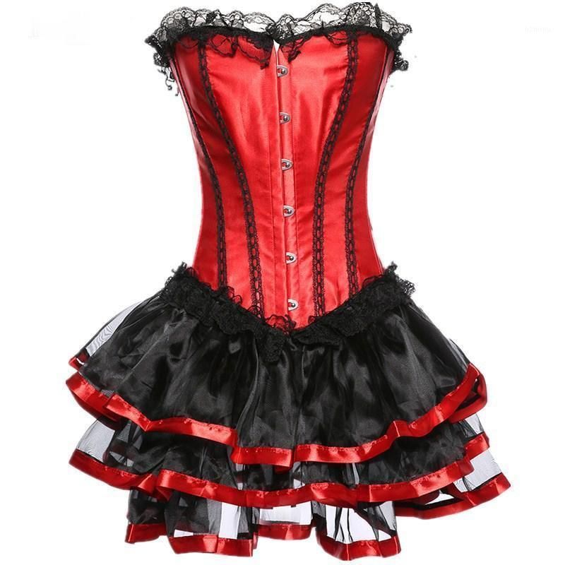 Sexy Corsets Costume Overbust Burlesque Corset Crop Top Skirt Set Tutu