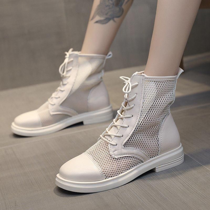 2021 Laarzen Dames 2021 Zomer Knipsel Ademend Hoge Dames Wandelschoenen  Mesh Lederen Kruis Das Lace Up Black White Van Croftte, 40,82 € |DHgate