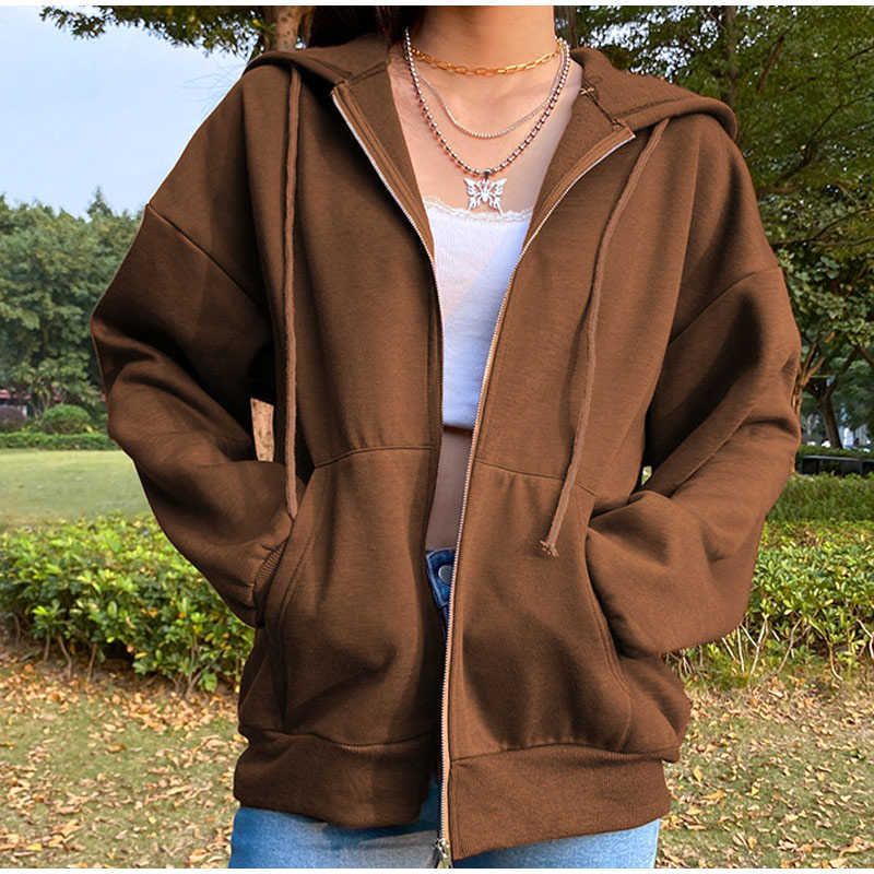 brown zip up moletom com capuz women's