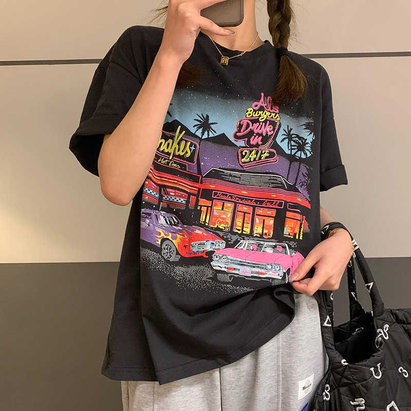 Comics retro Americano Estilo Mujer Tshirts Oversized Flow Summer Girls Tee Tops O-cuello Moda