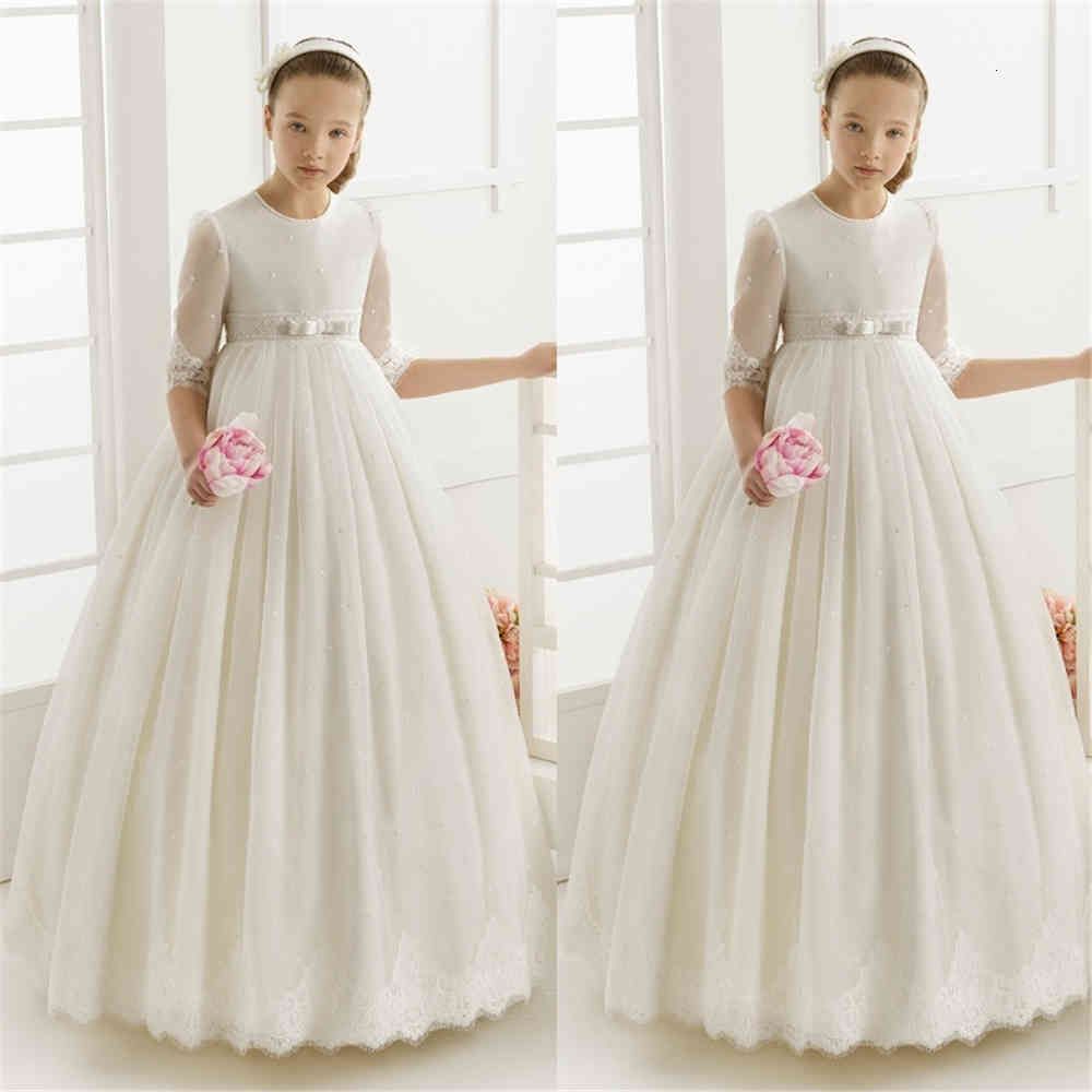Compra Vestidos Casuales Blanco Y Flor De La Niña Con Tobillo De La Niña De  Frente Frente A Su Primera Comunión Para Chicas Estilo La Línea Barato |  Entrega Rápida Y Calidad 