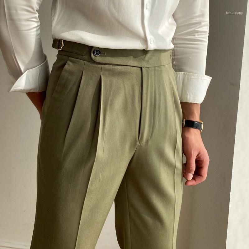 Pantalones para hombres Hombres italianos Hombre Vestido Tobillo Pantalón 2021 Traza social cintura