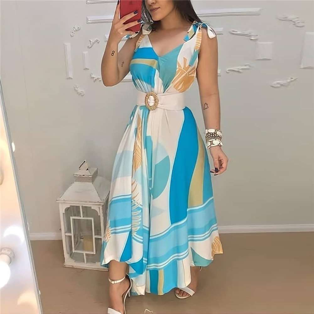 Compre Vestido Elegante Señoras V Cuello Tropical Impresión Sin Mangas  Casual Asimétrico Vacaciones Ropa Corbata Sexy Verano Mujer Fiesta Maxi Con  Cinturón A 21,31 € Del Happylifess | Es.Dhgate.Com