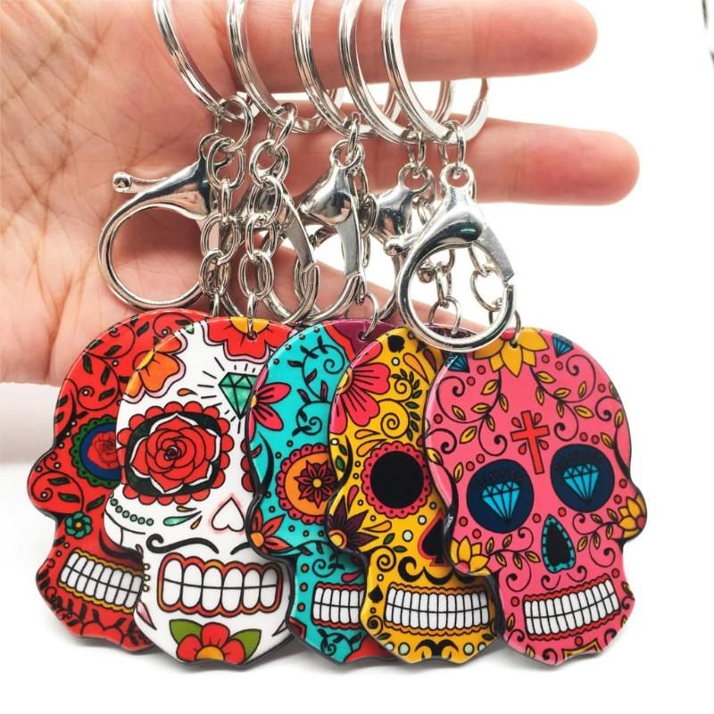 Flexible El aparato mezcla Llaveros keychain de calavera calavera mexicano lindo dulce azúcar grande langosta llavero llavero halloween acrílico anillo Flexible El aparato mezcla Llaveros keychain de calavera calavera mexicano lindo dulce azúcar grande langosta llavero llavero halloween acrílico anillo