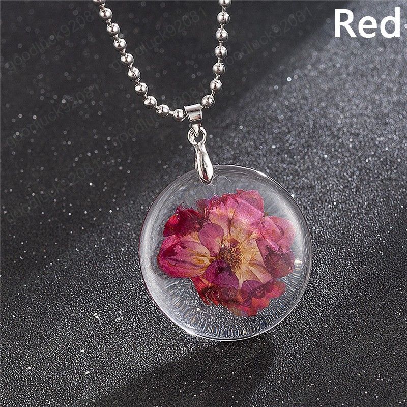 Collares colgantes de flores secas naturales para mujeres Resina transparente Flor seca real Collares redondos Regalo Collares colgantes de flores secas naturales para mujeres Resina transparente Flor seca real Collares redondos Regalo