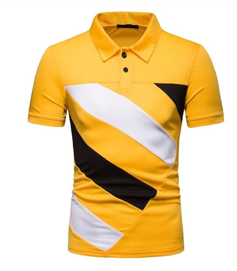 camiseta de manga corta informal de negocios Camisa de polos a rayas de algodón de gran tamaño M-4XL para hombre amarillo 