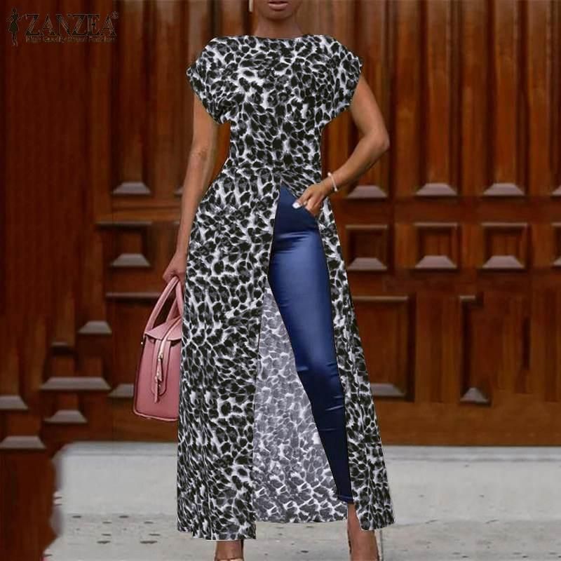 Comercio par atómico Blusas de las mujeres Camisas 2022 Casual Manga corta Blusa Mujeres Sexy  Leopardo Estampado Maxi Camisa