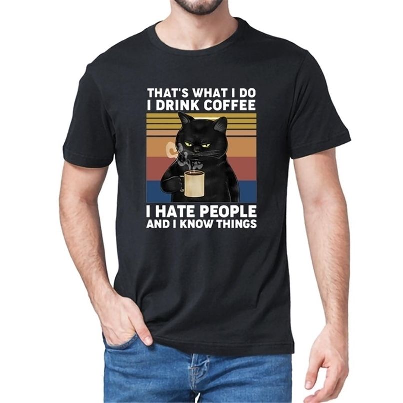 Acheter Pas Cher Drole De Chat Noir Cest Ce Que Je Bois Du Cafe Haine Personnes Vintage Dete T Shirt En Coton Dete Humour Cadeau Femme Tshirt Tops Du 8 77 Fr Dhgate