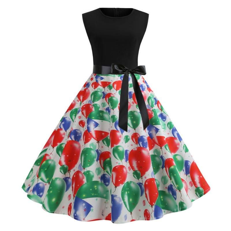 Women Vintage Sleeveless V Neck Flag Printing Evening Party Prom Swing Dresses Women Vintage Sleeveless V Neck Flag Printing Evening Party Prom Swing Dresses