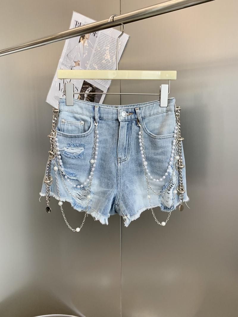 fósil botón Decremento Pantalones cortos de mujer Moda 2021SS Mujeres de verano Cadenas de alta  calidad Denim para mujer