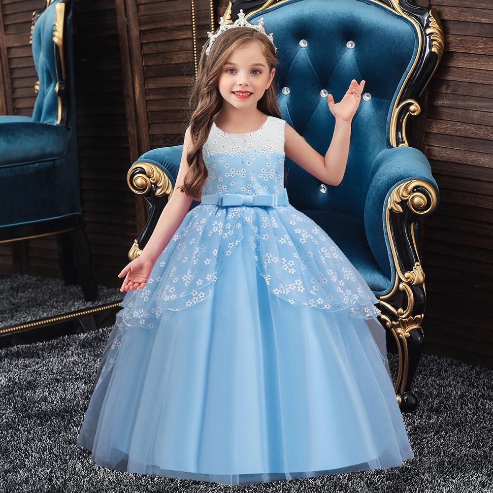 Kid Child Girls Lace Floral Princess Wedding Performance Formal Dress Clothes 