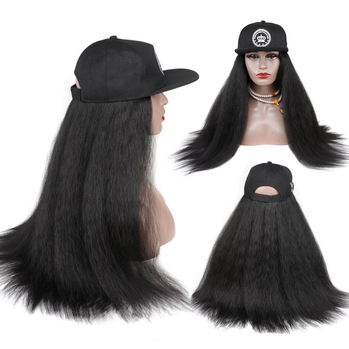 Long Yaki Straight Synthetic Baseball Hair Wig Natural Black Wigs Naturally  Connect Hat Wig Adjustable For Girl Fashion Iconfactory Direct From  Mature1234, $41.16 | DHgate.Com