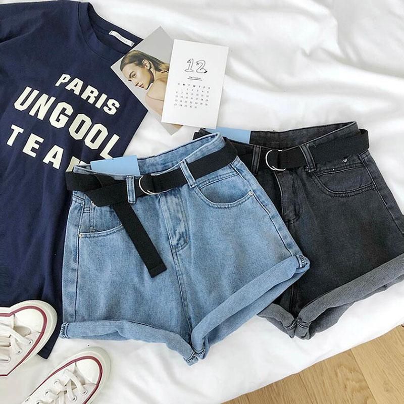 Compre Pantalones Cortos Para Mujeres 2021 Mujeres De Verano Sexy Delgado  Chic Enrollar El Dobladillo De Mezclilla Ancho Pierna Vintage Alta Cintura  Hembra Pantalones Vaqueros Cortos Mujer Con Cinturón A 18,56 €