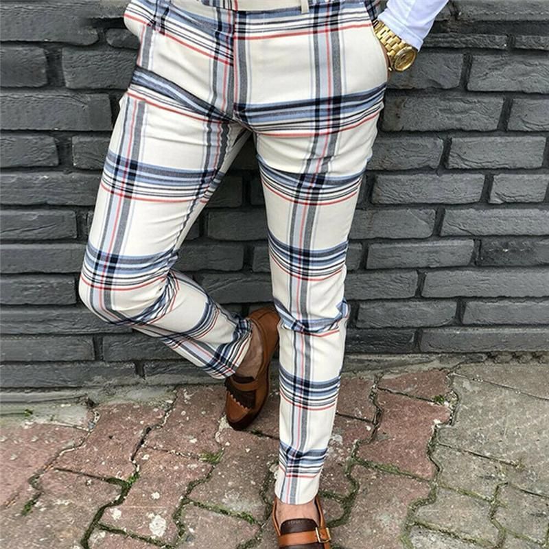 Mens Fashion Plaid Pants Men Streetwear 