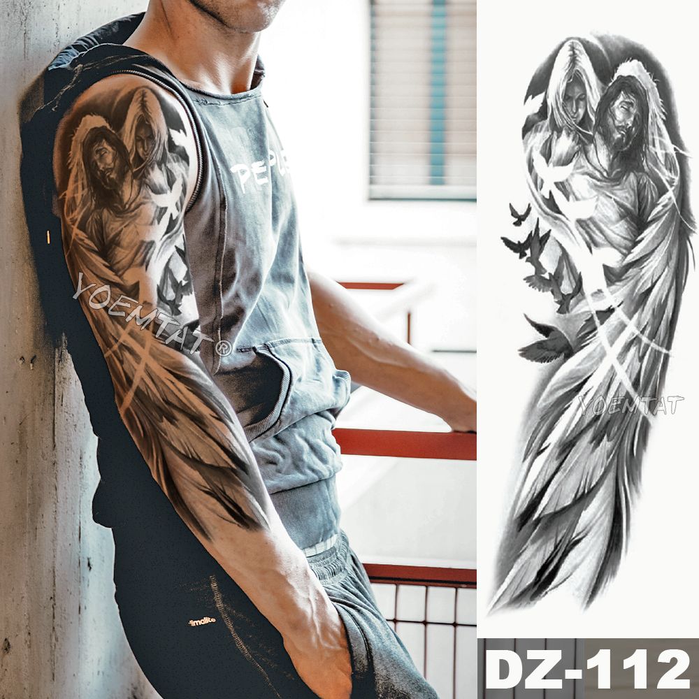 Compra Gran Manga Del Brazo Tatuaje Angel Alas Paloma Jesus Impermeable Impermeable Tatuaje Tatuaje Sagrado Santa Santidad Hombres Craneo Completo Totem Tatuaje Barato Entrega Rapida Y Calidad Es Dhgate