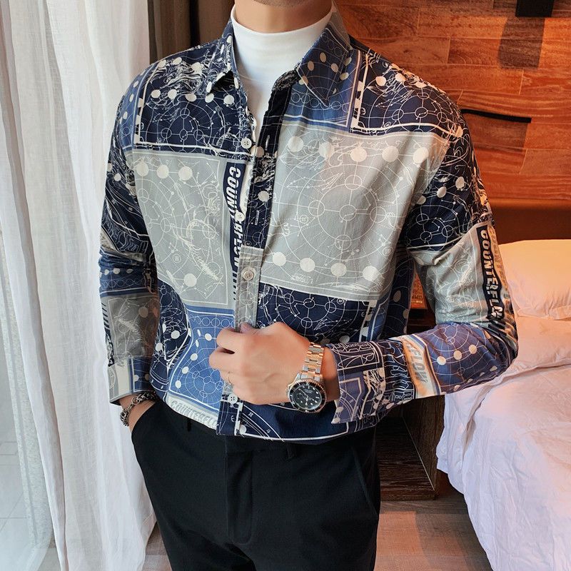 Mens Long-Sleeved Floral Printed Leisure and Fashion Shirt Mens Long-Sleeved Floral Printed Leisure and Fashion Shirt