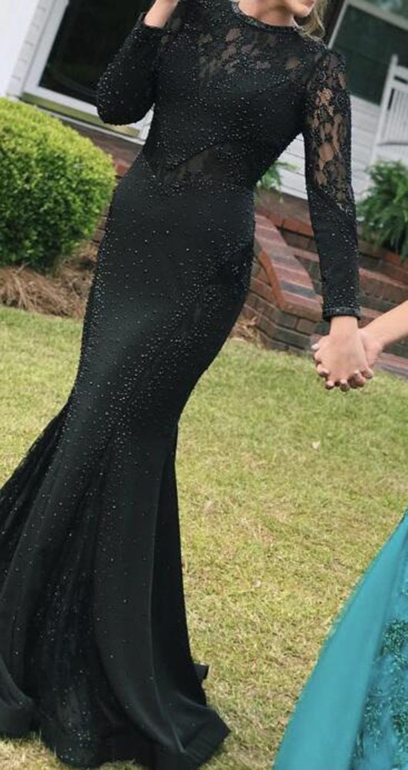 Black Colour Long Sleeves Prom Dress 