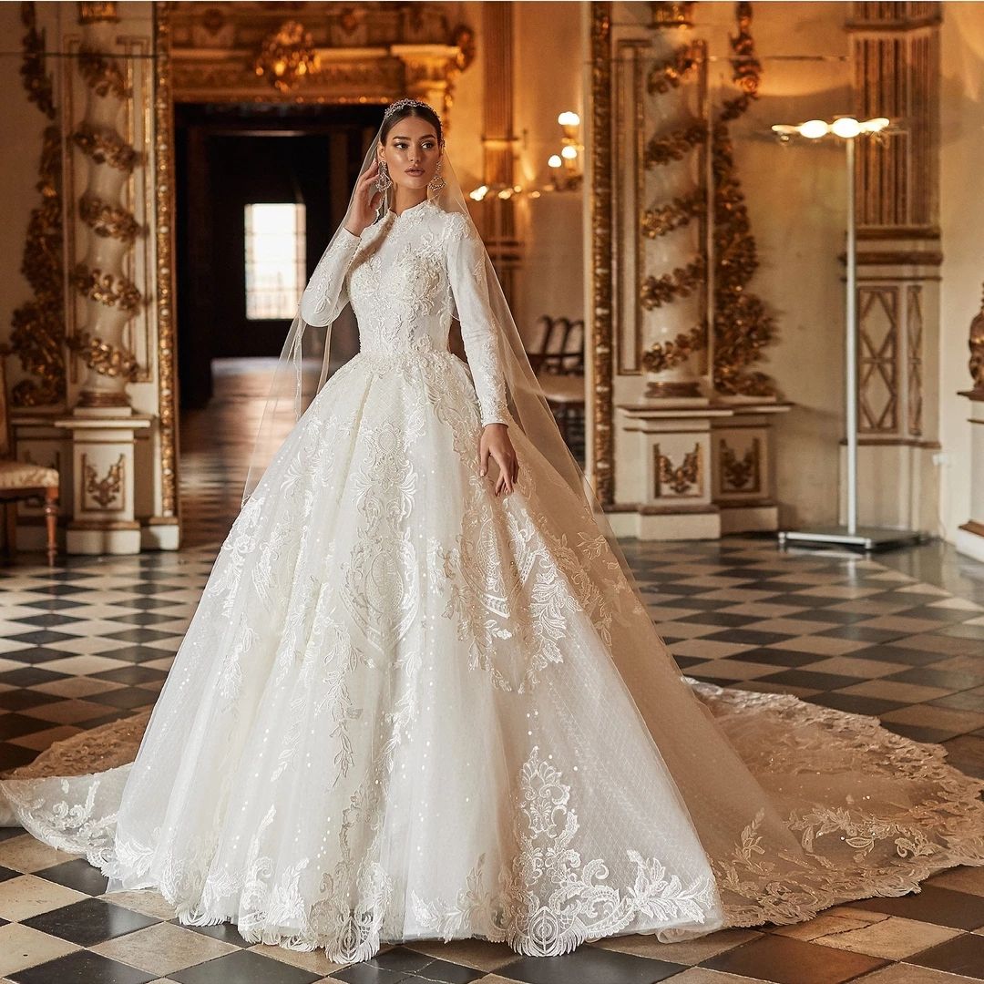 Long Sleeves Muslim Wedding Gowns 